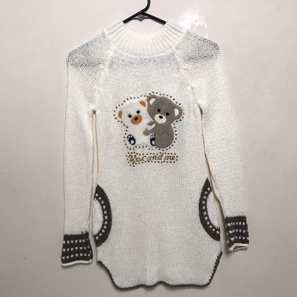 Cute Bear Knit Sweater Cozy Soft Kawaii Aesthetic Winter Warm